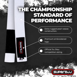 SUPERBJJ Jiu Jitsu Pearl Weave Belt | Pro Grade Competition BJJ Gi Belt - White A4