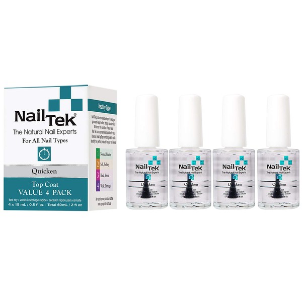 Nail Tek Quicken, Fast Drying Top Coat for All Nail Types, 0.5 oz, Value 4-Pack