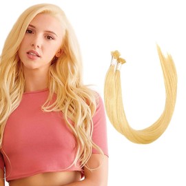 U Tip Hair Extensions by Everlong, Remy Human Hair, Fusion Glue Adhesive Method, Premium Keratin 56 gram Bundles, 16" #613/24 Malibu Blonde