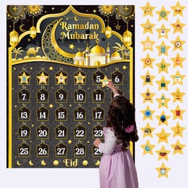 Ramadan Advent Calendar Eid Calendar Countdown, Ramadan Decorations 2024 Ramadan Calendar for Children, Ramadan Countdown Calendar for Ramadan Games, with 30 Star Stickers