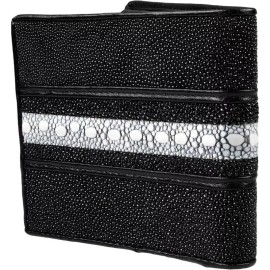 White Diamonds Black Stingray Wallet Real Bi-fold Card Slots ID Slot Bill Compartment Handmade