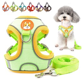 Zunea Dog Harness with Lead for Small Dogs Adjustable Reflective Puppy Chest Harness Soft Suede Vest Harness Escape Proof Cat Harness for Pets Chihuahua Yorkshire Green S