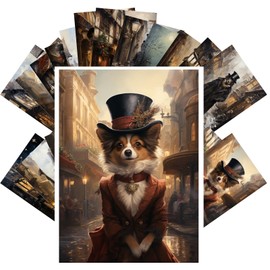 PIXILUV Vintage Postcards (24 pcs 4"x6" each) Victorian Style Villages with Dogs in Top Hats Vintage Postcards Retro Greeting Card Book Illustration Reprint Funny Animals