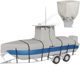 Nukugula Ture 900D Solution-Dyed T Top Boat Cover 17ft - 19ft with Motor Cover, 100% Waterproof Tear-Resistant with Upgraded 15 Windproof Straps for Center Console Boat with T TOP Roof