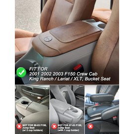 Center Console Armrest Cover for 2001 2002 2003 F150 Crew Cab King Ranch, Lariat, XLT, Bucket Seat Only, Vinyl Leather, Arm Rest Lid Cushion Pad Protector, Anti-scratch, Black