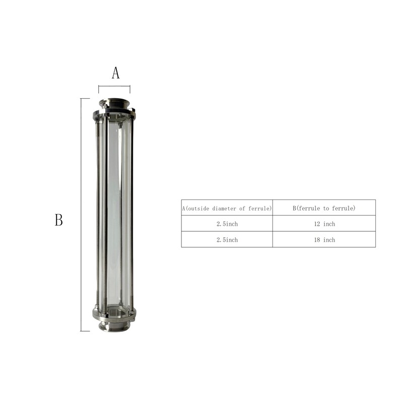 2 inch Tri Clamp Tall Sight Glass 12 inch Long/18