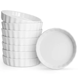 Foraineam Set of 8 Pieces Porcelain Shallow Ramekins, 5 Ounce Creme Brulee Ramekin Dishes Round Baking Ramekins Set