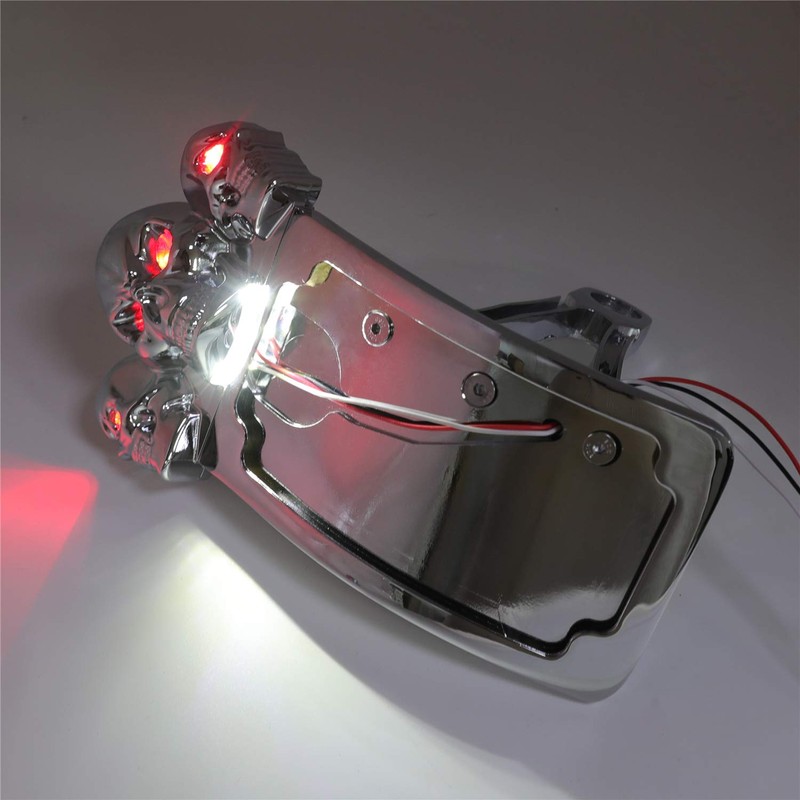 HTTMT- Chrome Curve Side Mount License Plate Bracket w/SKULL LED