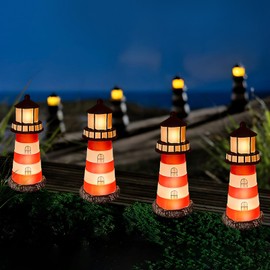 Hokfirm 5 Pack Lighthouse Gifts, Solar Garden Lights Outdoor Garden Stake, IP65 Solar String Lights Outdoor Waterproof (Red)