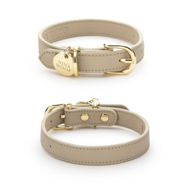 NINA WOOF Copenhagen Leather Dog Collar - Handmade with Vegan Soft Leather Round Padded Collar with Adjustable Buckle for Extra Small, Small, Medium, and Large Dogs - Color Beige, Small