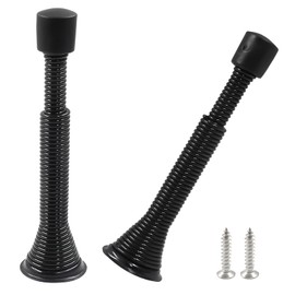 Luomorgo 2 Pcs Spring Door Stopper, Flexible Door Stop Adjustable 3-1/16" to 4-11/16", Wall Door Stoppers for Bottom of Door, Black Door Stop with Rubber Bumper Tip