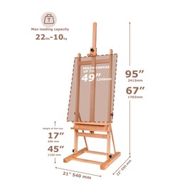 DJAR Wooden H Frame Studio Art Easel for Painting, 67’’-95’’ Adjustable Height, Large Wood Artist Floor Easel, Hold Canvas up to 49’’, for Adults, Beginner