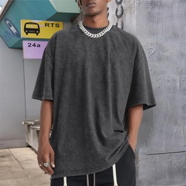 Bobeutou 2 Pack Men Oversized Vintage T Shirts Acid Washed Unisex Tee Loose Fit Short Sleeve Casual Streetwear Baggy Basic Tops (Black-Apricot,4XL)