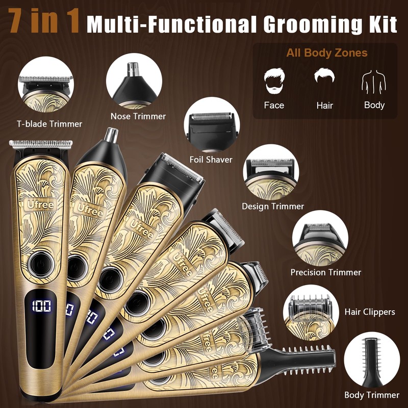 Ufree Gifts for Men, Beard Trimmer with Charging Stand, IPX7