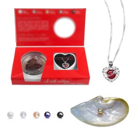 MilkyWay Wish Pearl Necklace Kit, DIY Necklace Making Kit, lotus Necklace Cage Locket Cultured Pearl in Oyster Set, 16.9", Surprise Gift For Wife, Girlfriend,Mother (Love)