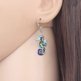 LONYOO - arete colgantes de aleación esmaltada con caballito de mar, divertidos aretes de playa para mujeres y niñas, joyería de verano, Mediano, Zinc Esmalte, No es una piedra preciosa