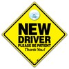 New Driver Sign, Yellow and Black Text Suction Cup Car
