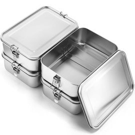 Umigy Stainless Steel Bento Box Metal Lunch Box Food Storage Containers Metal Lunch Container, Lockable Clips to Leak Proof, Reusable Dishwasher Safe Lunch Snack Boxes for Work, School(4 Pcs,2400ml)