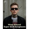 Bloomoak Super Dark Lens Black Polarized Sunglasses|Wrap Around Sport Sunglasses|UV400|CAT