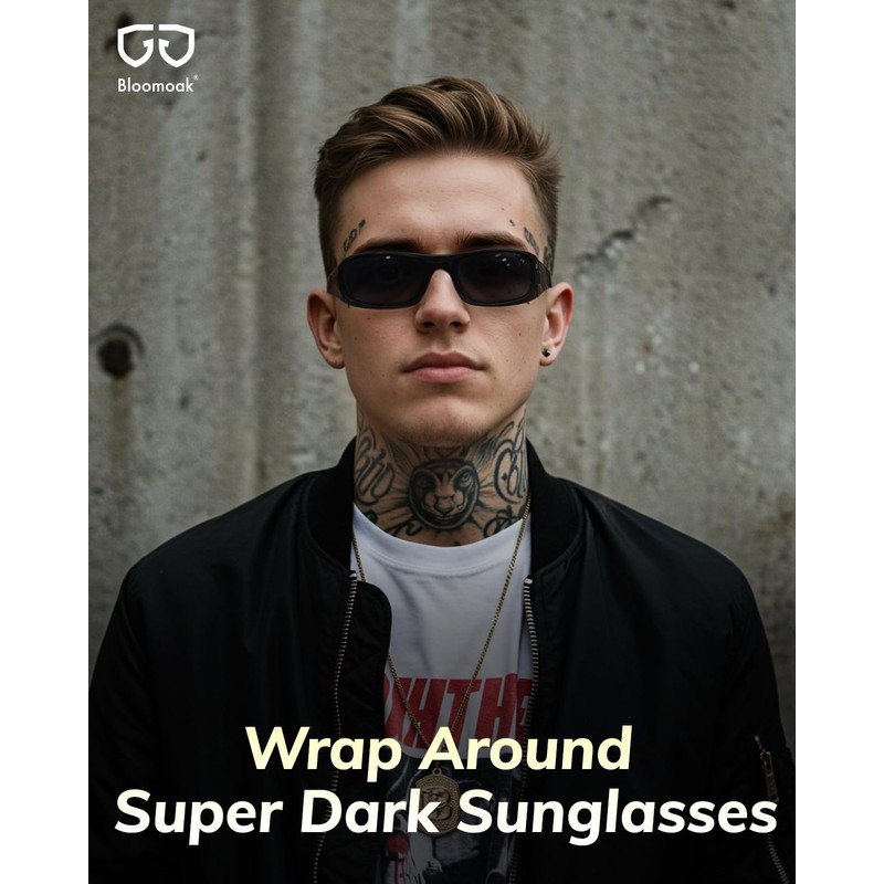 Bloomoak Super Dark Lens Black Polarized Sunglasses|Wrap Around Sport Sunglasses|UV400|CAT