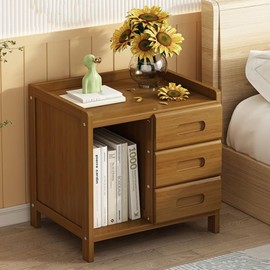 ILWorkTLs Bamboo Nightstand with 3 Drawers and 1 Open Shelf,End Table with Storage,Bedside Table for Bedroom Living Room Dormitory,Brown