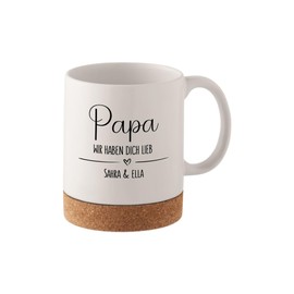 wunderwunsch Tasse personalisiert Name Kaffeetasse mit Korkboden, Kaffeebecher als Geschenk für Mom, Mutter, Mama, Stiefvater, Stiefpapa, Papa individualisiert (Papa wir haben dich lieb)