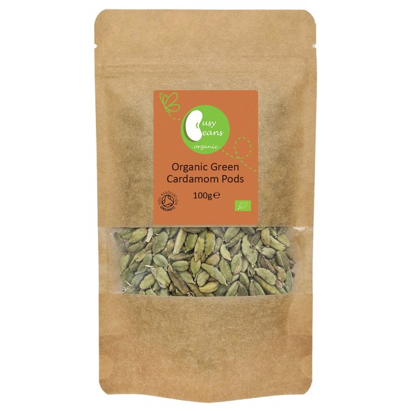 Organic Green Cardamom Pods -Certified Organic- by Busy Beans Organic (100g)