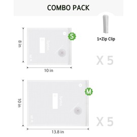 Syntus Vacuum Sealer Bags for Food, 10 Pcs Small Size 8" x 10" and Medium Size 10" x 13.8" Food Storage Bags for Sous Vide Cooking Microwave Heating, Air Valve Zipper Bags & Zip Clips