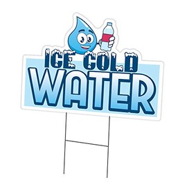 ICE Cold Water Yard Sign 18" X 24" & Stake | Advertise Your Business | Stake Included Double Sided Image | Made in The USA