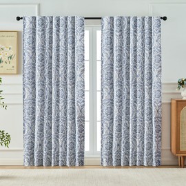 OVZME Blackout Curtains for Bedroom 72 Inch Length 2 Panels, Farmhouse Blue Medallion Patterned Linen Curtains for Living Room, Thermal Insulated Room Darkening Back Tab Window Drapes, 52Wx72L Inches