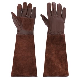 PATIKIL XL Long Gardening Gloves, Cowhide Leather Rose Pruning Garden Glove Thorn Proof Women Garden Gloves for Women Men Planting Pruning Digging, Brown