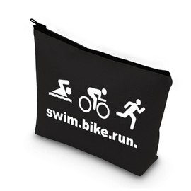 PLITI Triathlon Gifts Cosmetic Bag for Women Triathletes Inspirational Gift Swim Bike Run Bblu, Swim Bike Run Bblu