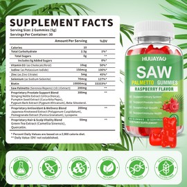 Saw Palmetto Gummies Saw Palmetto Supplement with Pumpkin Seed Oil, Biotin, Prostate Health Supplements for Men, Advanced DHT Blocker, Hair & Urinary Health Support, Raspberry Flavor, 60 Counts