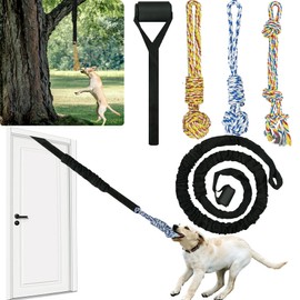 QUJOGA Interactive Dog Bungee Toy Rope Tug War for Pitbull Small Medium Large Dogs, Indoor/Outdoor Tree Hanging Toy for Exercise Solo Play,Spring Pole Interactive Toys with 3 Chew Rope