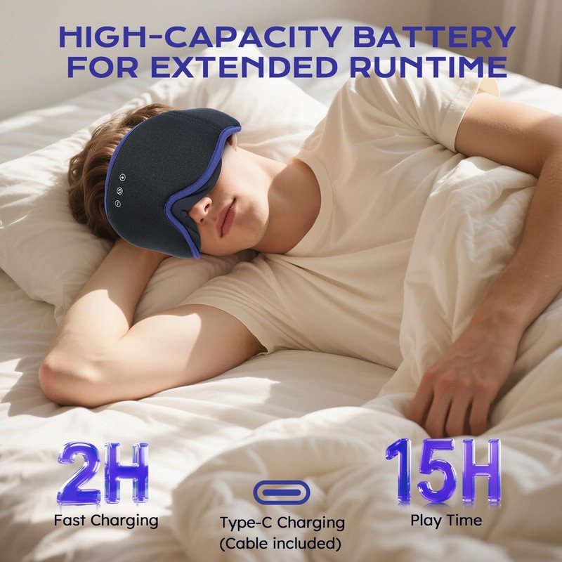 LC-dolida Bluetooth Sleep Mask Headphones for Side Sleeper, Total Blackout