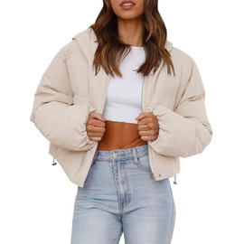 Tankaneo Women's Cropped Puffer Jacket Casual Winter Hoodie Baggy Short Down Coats with Pockets