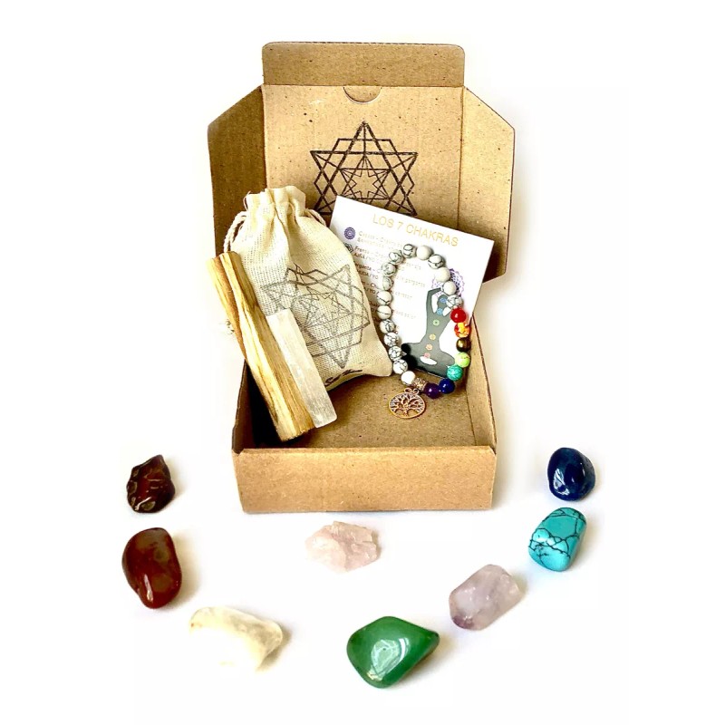 Satnam Kit Cuarzos 7 Chakras, Barra Selenita, Pulsera Y Palo