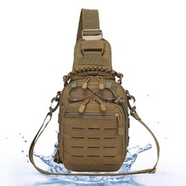 KNIGHT GLOBAL Tactical Sling Bag Pack Molle One Strap Daypack Shoulder Bag Fishing Tackle Sling Chest Bag Pack for Camping Hiking Cycling Outdoors (Mud)