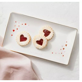 Le Creuset L‘Amour Rectangular Hostess Tray, White w/heart decals, NEW Valentine