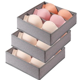Cawek Bra Storage Drawers Organizer for Clothing Underwear Dresser Drawer Organizer Dividers Foldable Storage Cube Bins for Bra, Underwear,3 Pack （Grey）