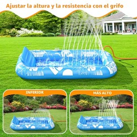 Inflatable Tanning Pool Lounger Float with Sprinkler, 77" x 48" Pool Floats Adult with Pillow, 6 in 1 Suntan Tub Raft Floatie with Drink Holder Sunbat