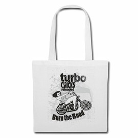 'Shoulder bag "Turbo Chicks Burn the Road Bike Outdoor T-Shirt Route 66 Motorcycle Chopper Gothic Motorcycle Skull Motorcycle Club Bike Shopping Bag School Bag Gym Bag in White