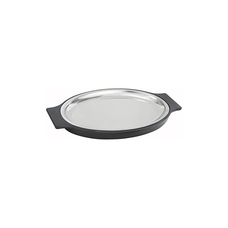 Winco SIZ-11ST 2-Pc. Stainless Steel 11" Oval Sizzle Platter Set