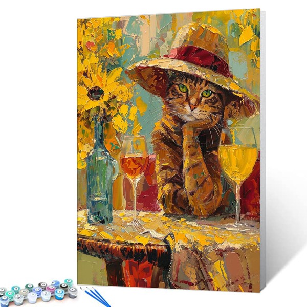 Cute Cat Paint by Number for Adults Beginner and Kids,Yellow