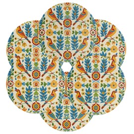 Tablerazzi Mexican Style Talavera Placemats Set of 6, 15 Inch Non-Slip Washable Bird Flower Placemats Heat Resistant Round Table Mats for Dining Decoration