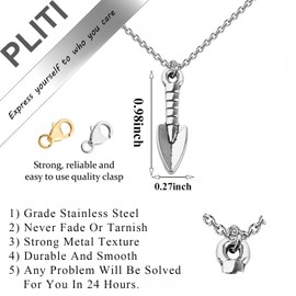PLITI Funny Archaeology Gift, Archaeologist Gift, Garden Lover Gift, Shovel Necklace for Gardener, Stainless Steel
