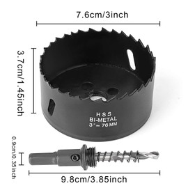 KEILEOHO 3 Inch 76 MM Black Hole Saw with Heavy Duty Arbor, Drill Bit and Hex Wrench for Cornhole Boards, Plywood, Iron Board, Acrylic, Ducts, Ceiling Lights, Cinder Wall