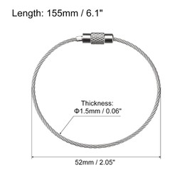 uxcell 8Pack Cable Key Rings, 6-inch(155mm) Wire Keychain Twist Loops for Lanyards, Keychains, Luggage Tags, Silver