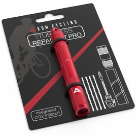 KOM Cycling Tubeless Tire Repair Kit for Bikes 8 Colors! Fixes Mountain Bike and Road Bicycle Tire Punctures (Red (PRO with CO2 Inflator))