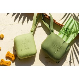 Pawtria Premium Silicone Dog Walking Duo Set – BPA-Free Silicone Poop Bag Holder + Small Treat Pouch – Zero Plastic, Durable, Dishwasher Safe, with 1 Roll of Pawtria Dog Poop Bags – Green